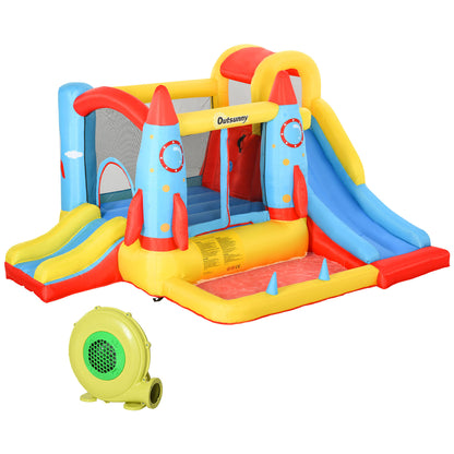 Outsunny Rocket Inflatable Bounce Castle with Slide & Splash Pool – 3.4m x 2.8m x 1.85m