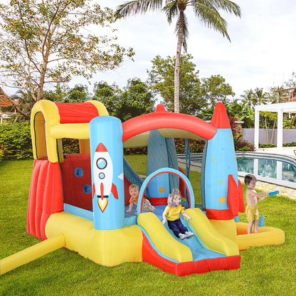 Outsunny Rocket Inflatable Bounce Castle with Slide & Splash Pool – 3.4m x 2.8m x 1.85m