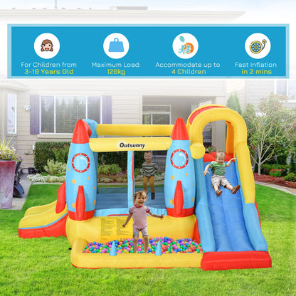 Outsunny Rocket Inflatable Bounce Castle with Slide & Splash Pool – 3.4m x 2.8m x 1.85m
